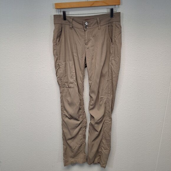 Prana Women’s Size 2 Tan Roll Up Straight Leg Nylon Hiking Pants Tall Inseam - Picture 1 of 13